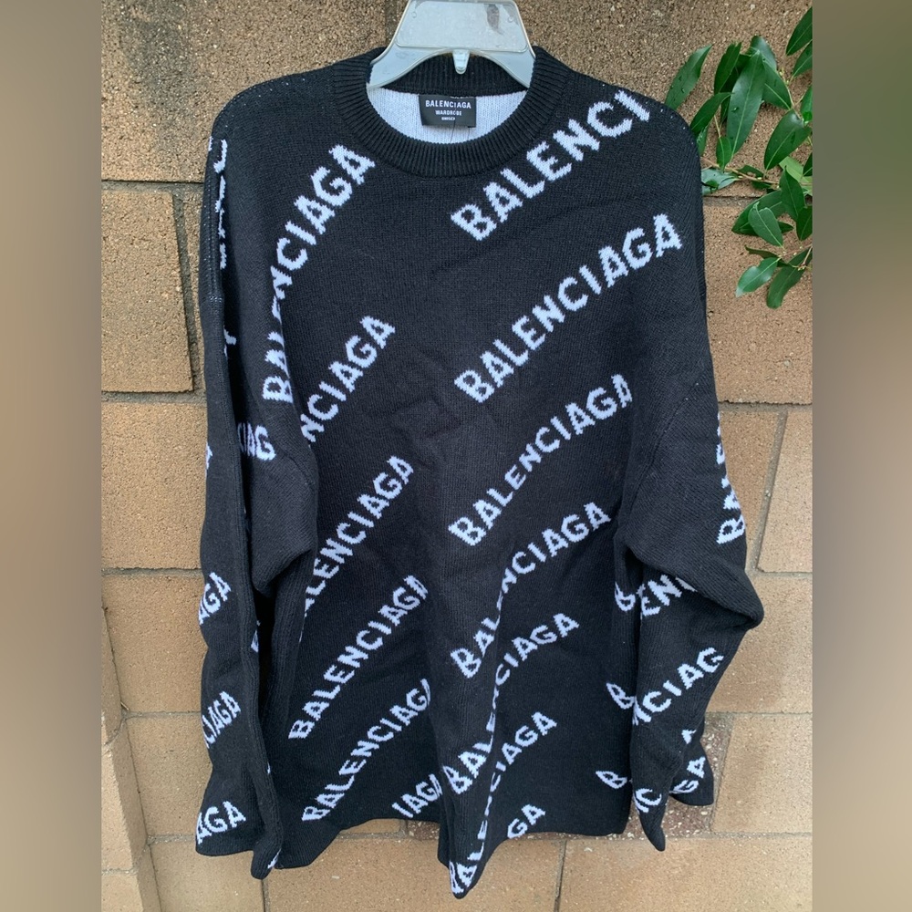 Balenciaga "All Over" Logo Pullover Crewneck Sweater - size medium